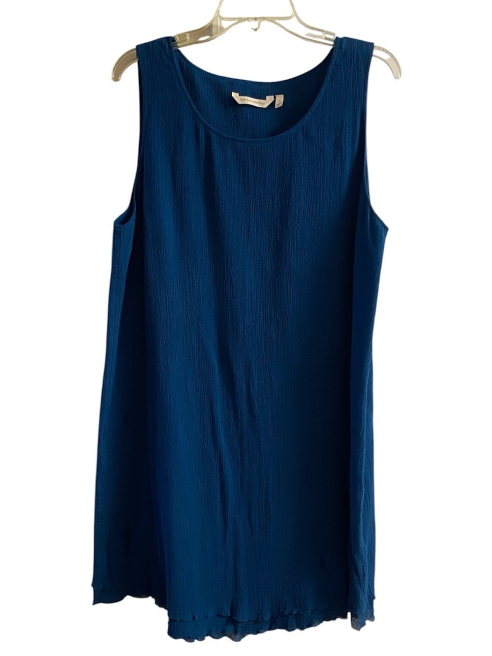 Soft Surroundings Deep Teal Blue Sleeveless A-Line Mini Dress Gauze Cotton Large